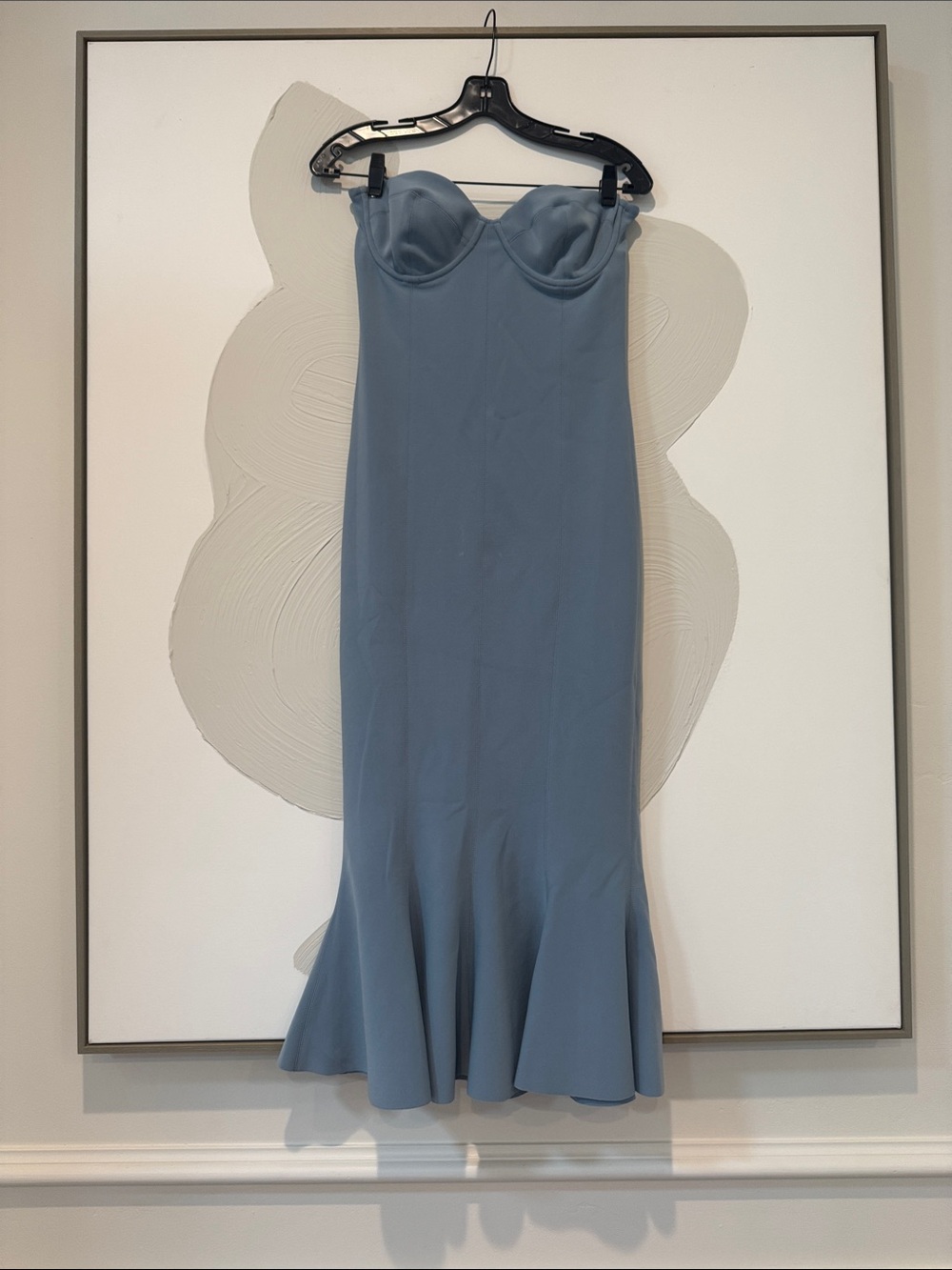 Norma Kamali Strapless Slate Blue Mermaid Hem Dress Size Medium